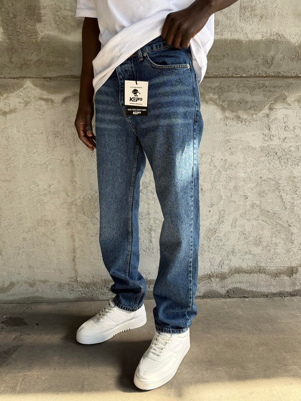 Lacivert Taşlamalı Baggy Jean