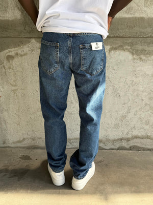 Lacivert Taşlamalı Baggy Jean