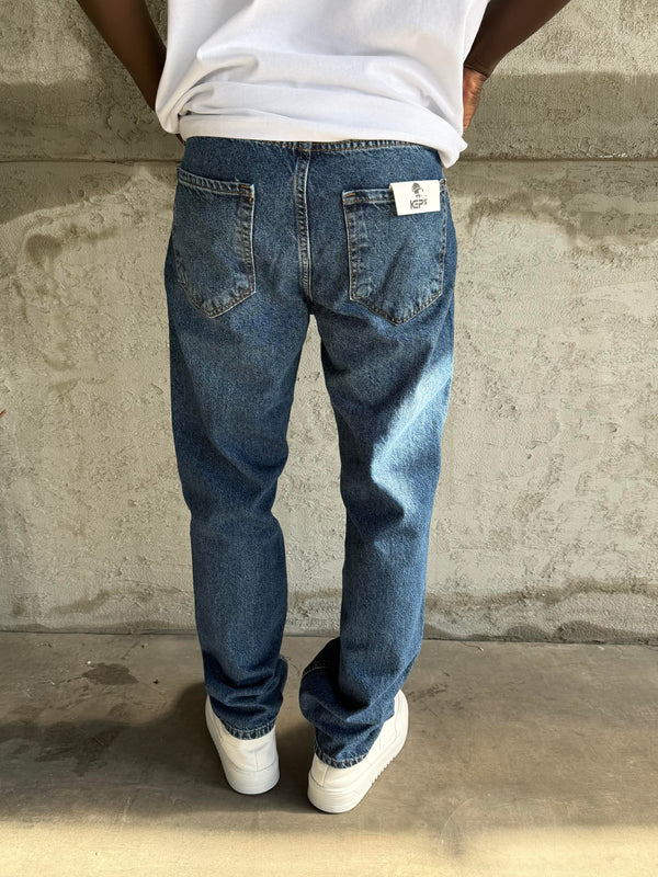 Lacivert Taşlamalı Baggy Jean