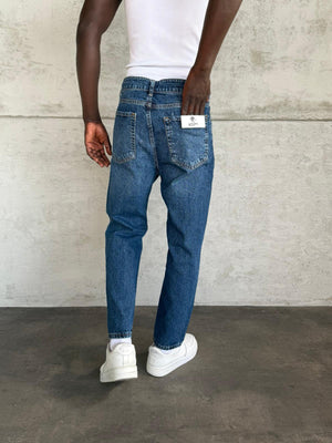 Lacivert Taşlamalı Boyfriend Jean