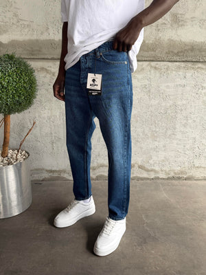 Lacivert Taşlamalı Boyfriend Jean