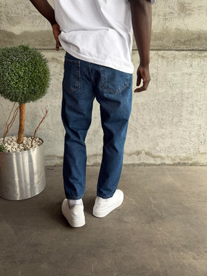 Lacivert Taşlamalı Boyfriend Jean