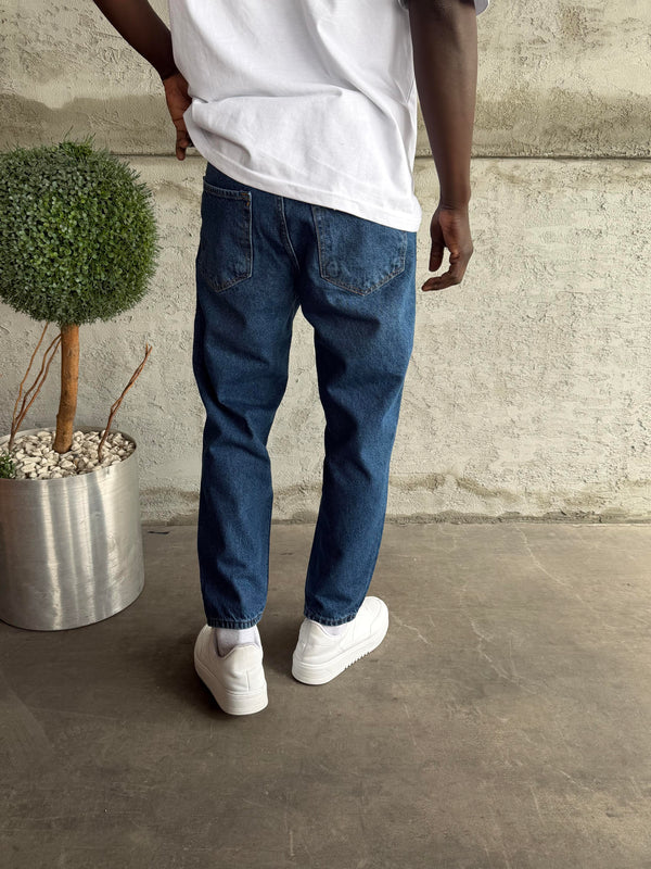 Lacivert Taşlamalı Boyfriend Jean