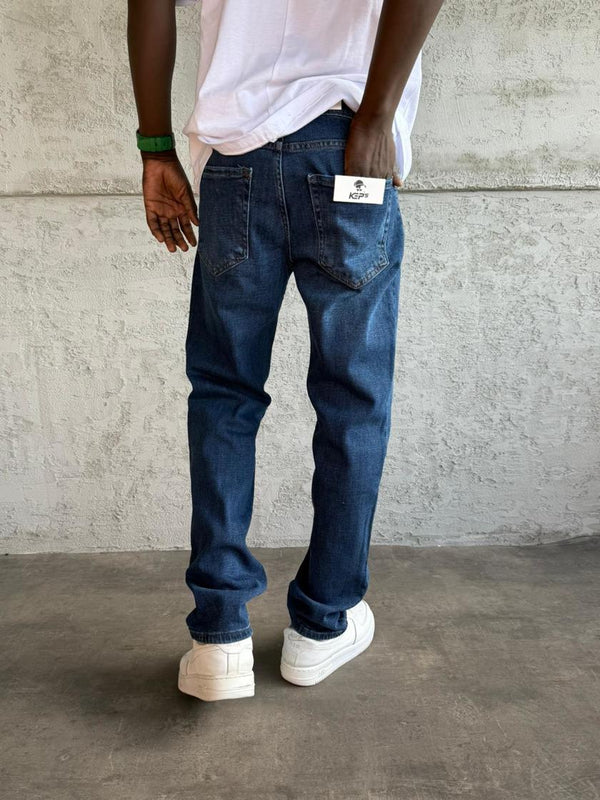 Lacivert Taşlamalı Likralı Regular Fit Jean