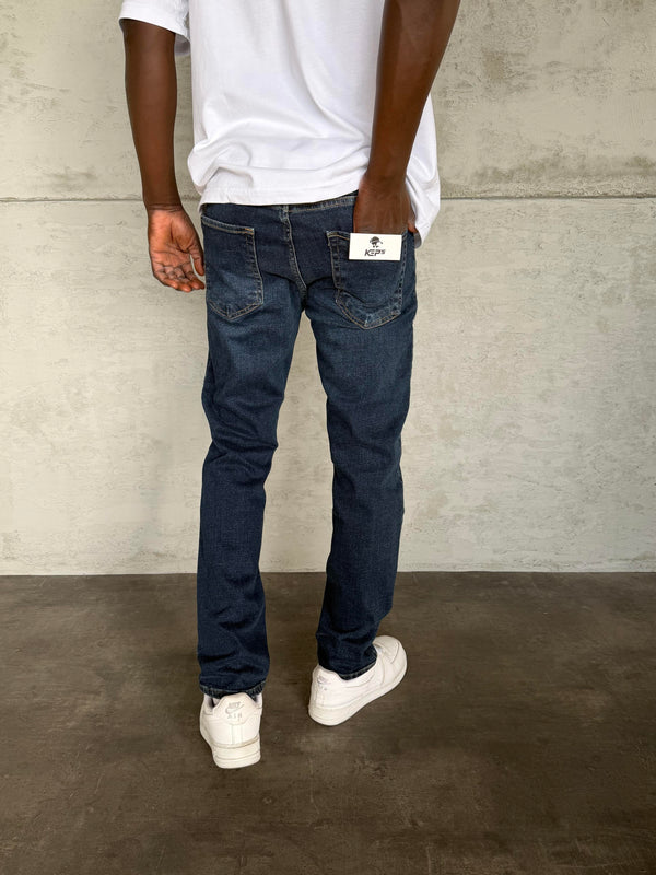 Lacivert Taşlamalı Likralı Regular Fit Jean