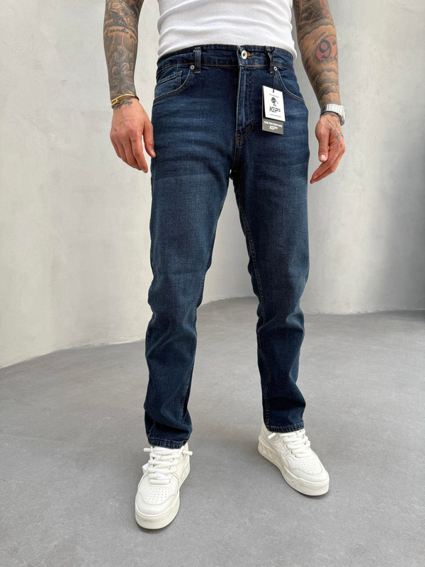 Lacivert Taşlamalı Regular Fit Jean