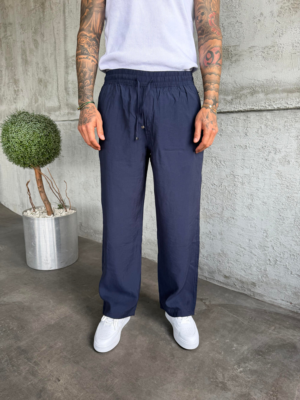 Lacivert Tensel Kumaş Baggy Pantolon