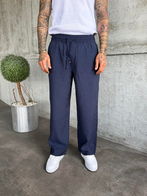 Lacivert Tensel Kumaş Baggy Pantolon