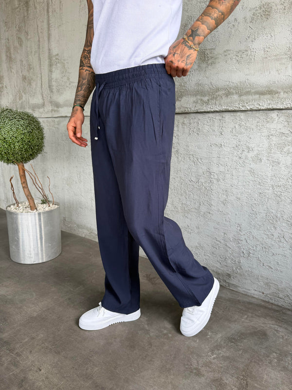 Lacivert Tensel Kumaş Baggy Pantolon