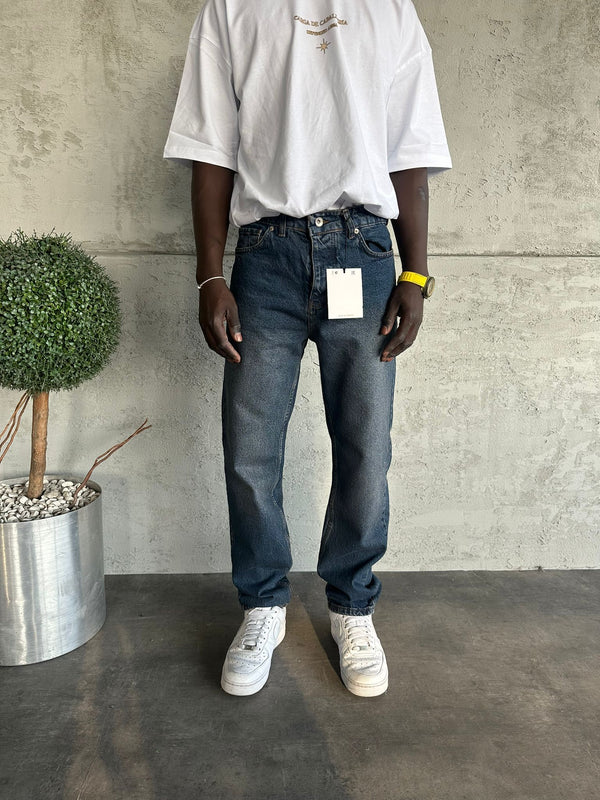 Lacivert Yıkamalı Baggy Jean