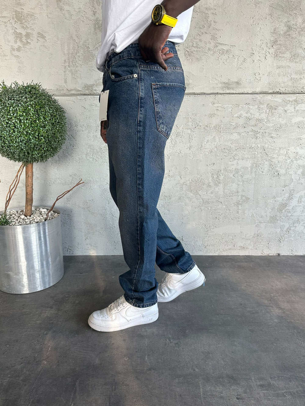 Lacivert Yıkamalı Baggy Jean