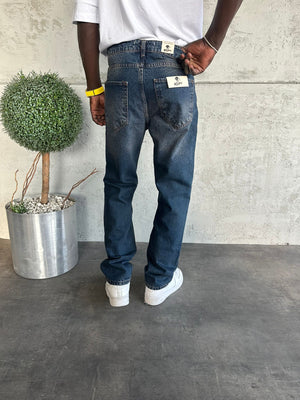 Lacivert Yıkamalı Baggy Jean