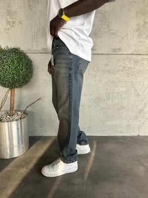 Lacivert Yıkamalı Baggy Jean