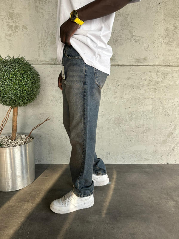 Lacivert Yıkamalı Baggy Jean