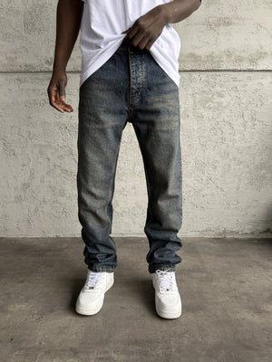 Lacivert Yıkamalı Baggy Jean