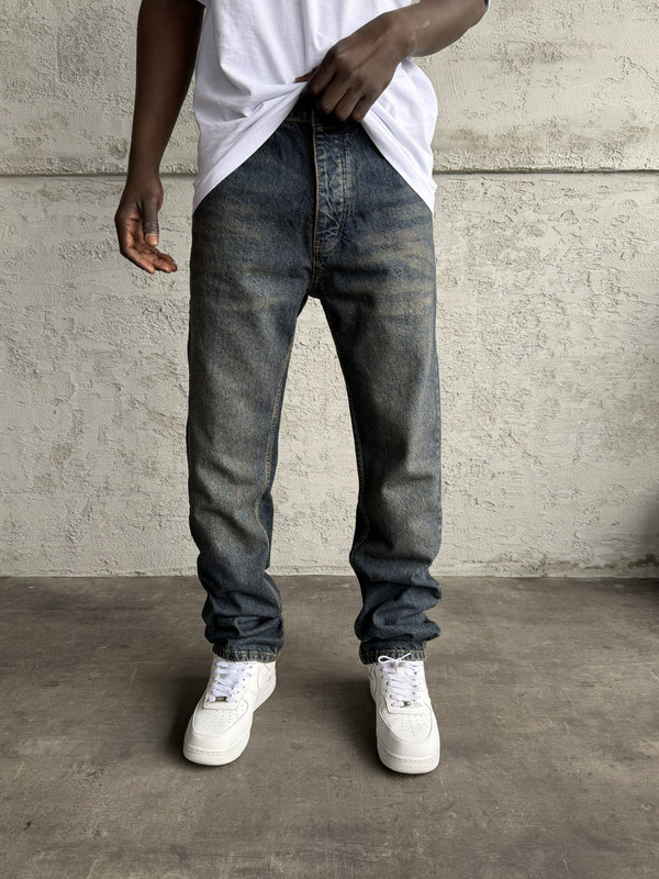 Lacivert Yıkamalı Baggy Jean