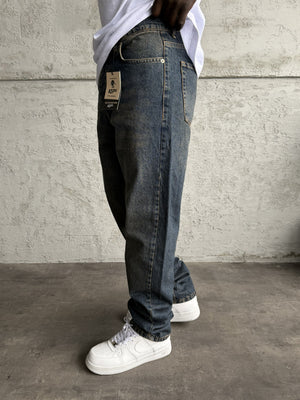 Lacivert Yıkamalı Baggy Jean