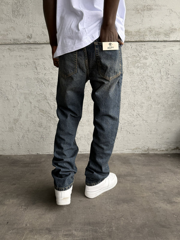 Lacivert Yıkamalı Baggy Jean