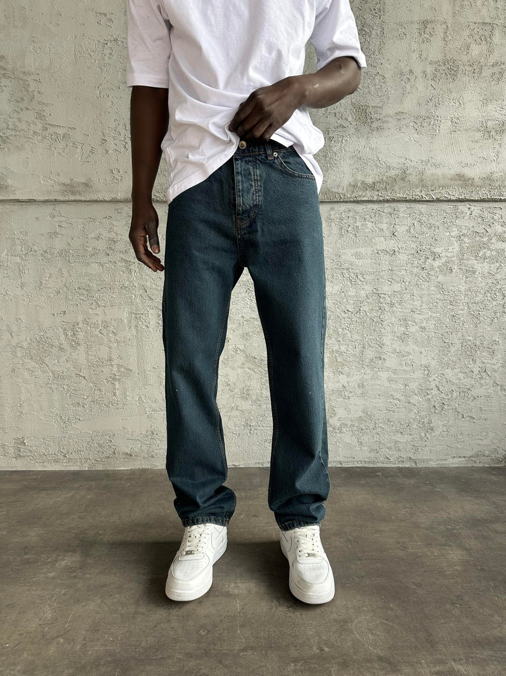 Lacivert Yıkamalı Baggy Jean