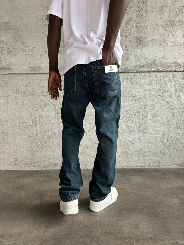 Lacivert Yıkamalı Baggy Jean