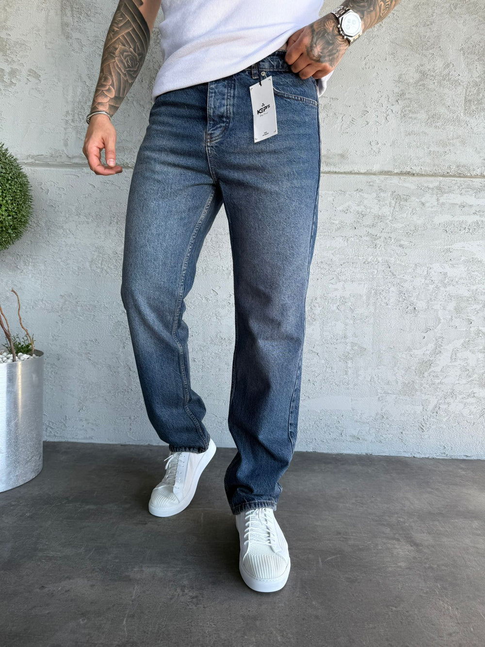 Lacivert Yıkamalı  Baggy Jean