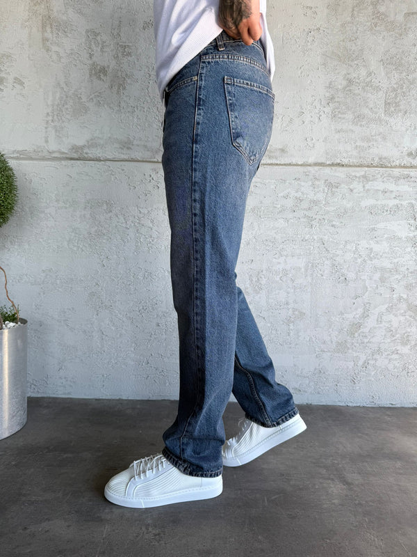 Lacivert Yıkamalı  Baggy Jean