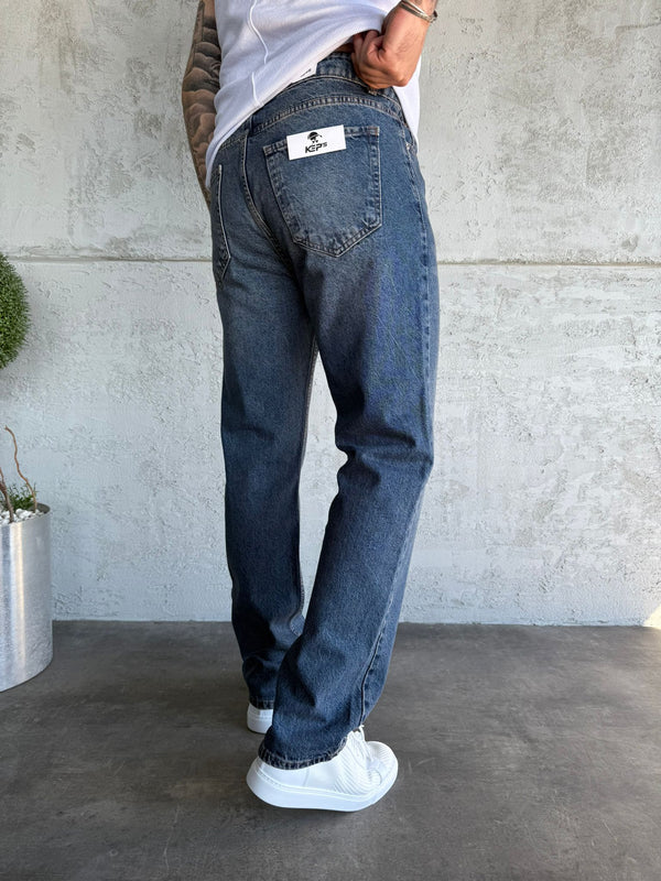 Lacivert Yıkamalı  Baggy Jean
