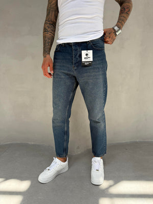 Lacivert Yıkamalı Boyfriend Jean