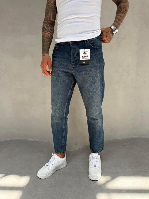 Lacivert Yıkamalı Boyfriend Jean