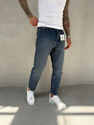 Lacivert Yıkamalı Boyfriend Jean
