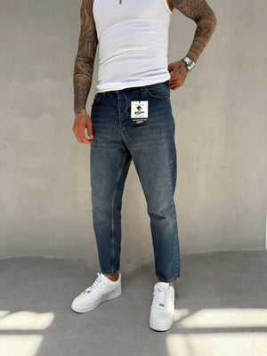 Lacivert Yıkamalı Boyfriend Jean