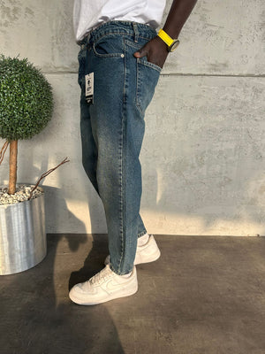 Lacivert Yıkamalı Boyfriend Jean