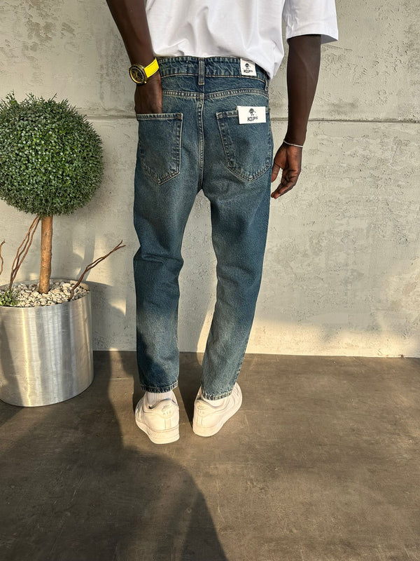 Lacivert Yıkamalı Boyfriend Jean