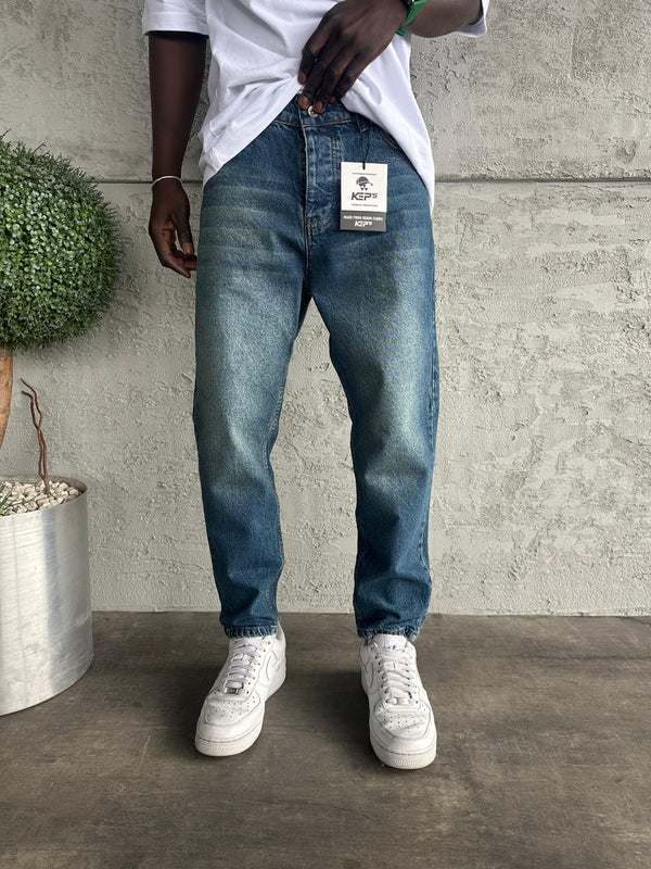 Lacivert Yıkamalı Boyfriend Jean