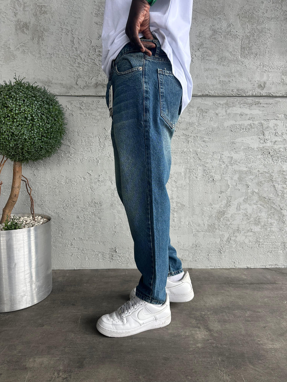 Lacivert Yıkamalı Boyfriend Jean