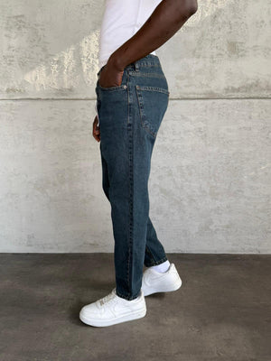 Lacivert Yıkamalı Boyfriend Jean