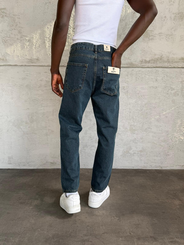 Lacivert Yıkamalı Boyfriend Jean