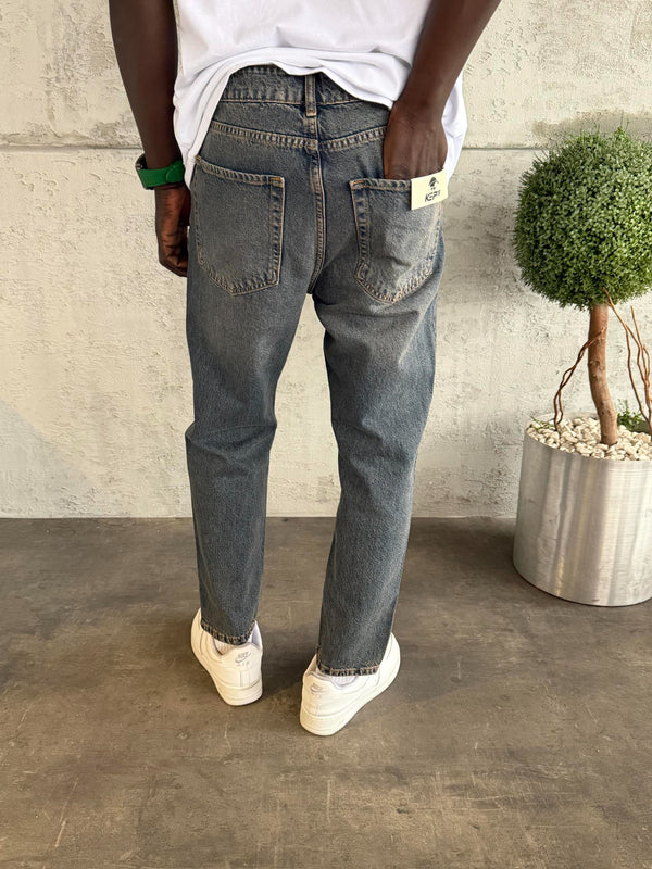 Lacivert Yıkamalı Boyfriend Jean