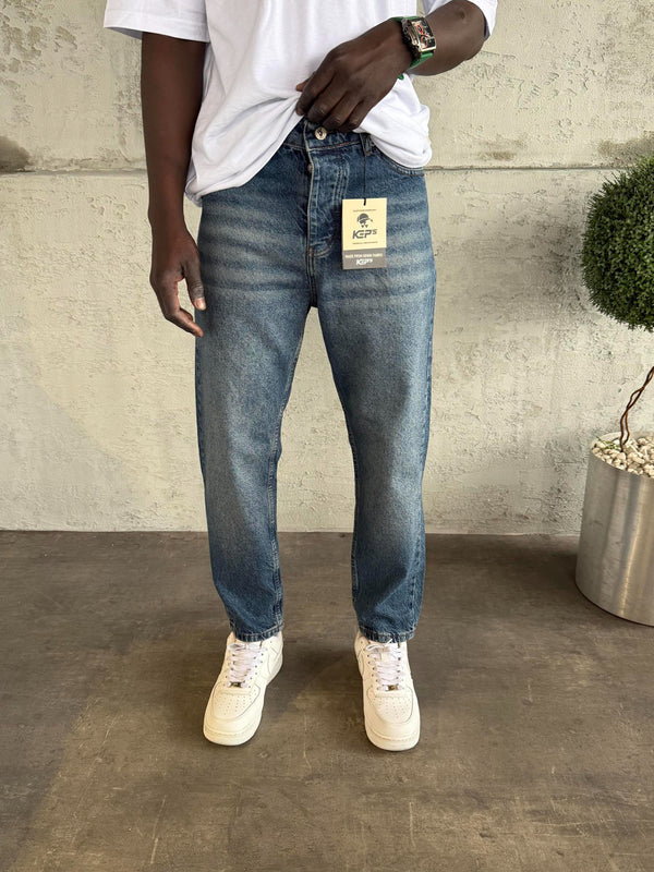 Lacivert Yıkamalı Boyfriend Jean