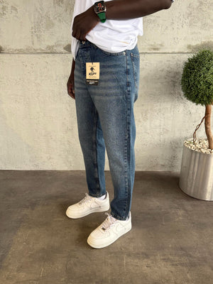 Lacivert Yıkamalı Boyfriend Jean