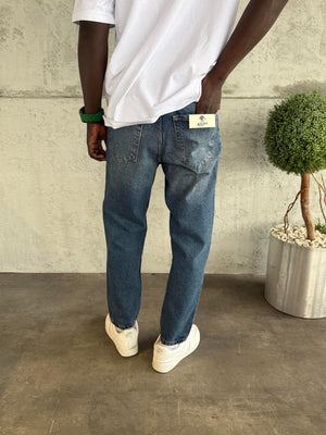 Lacivert Yıkamalı Boyfriend Jean