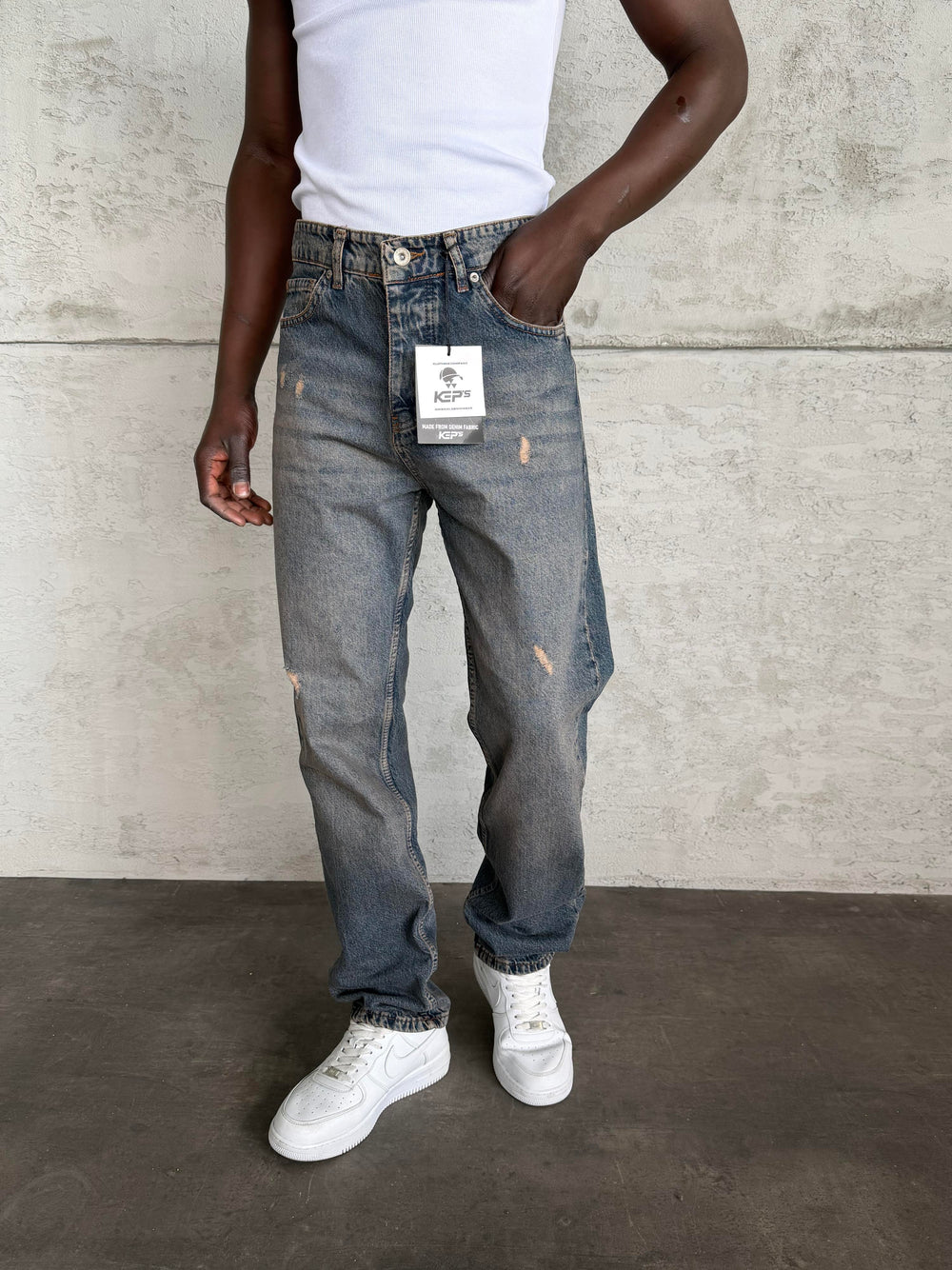 Lacivert Yıkamalı Lazer Detaylı Baggy Jean