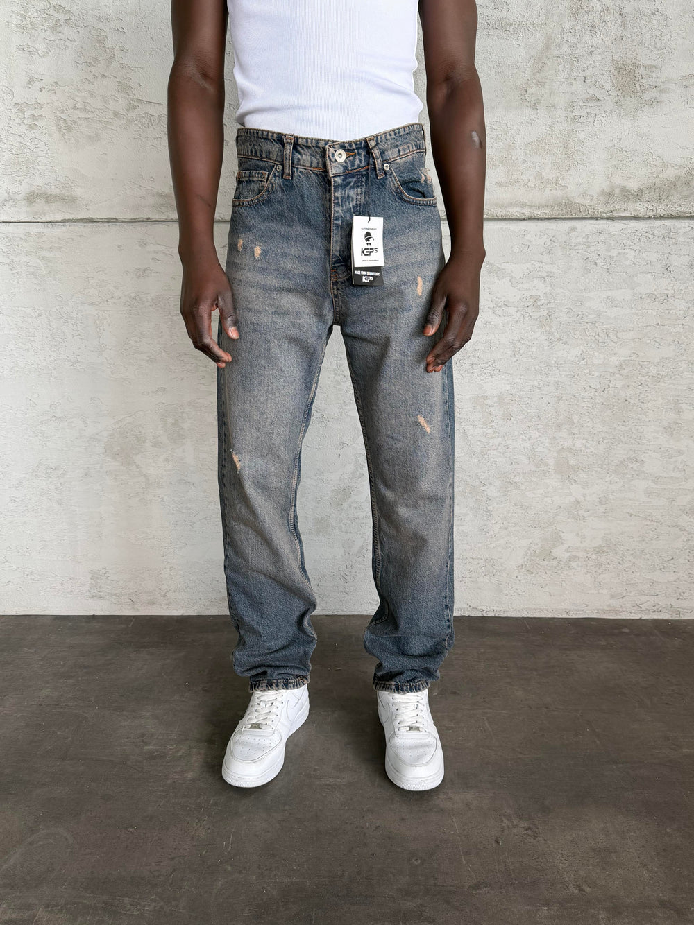 Lacivert Yıkamalı Lazer Detaylı Baggy Jean