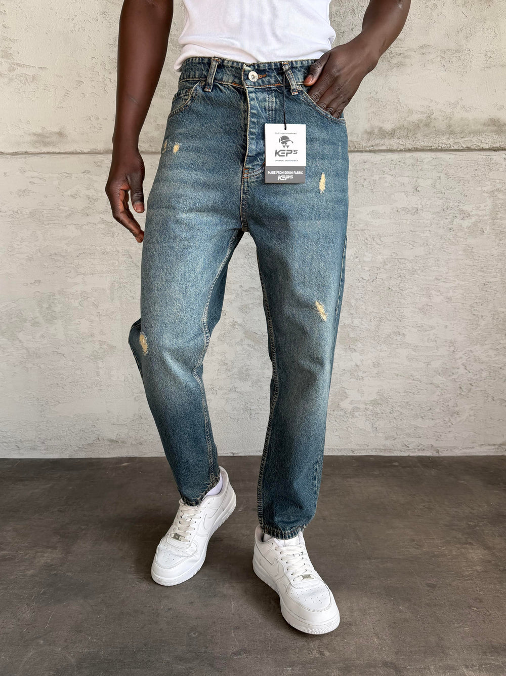 Lacivert Yıkamalı Lazerli Boyfriend Jean