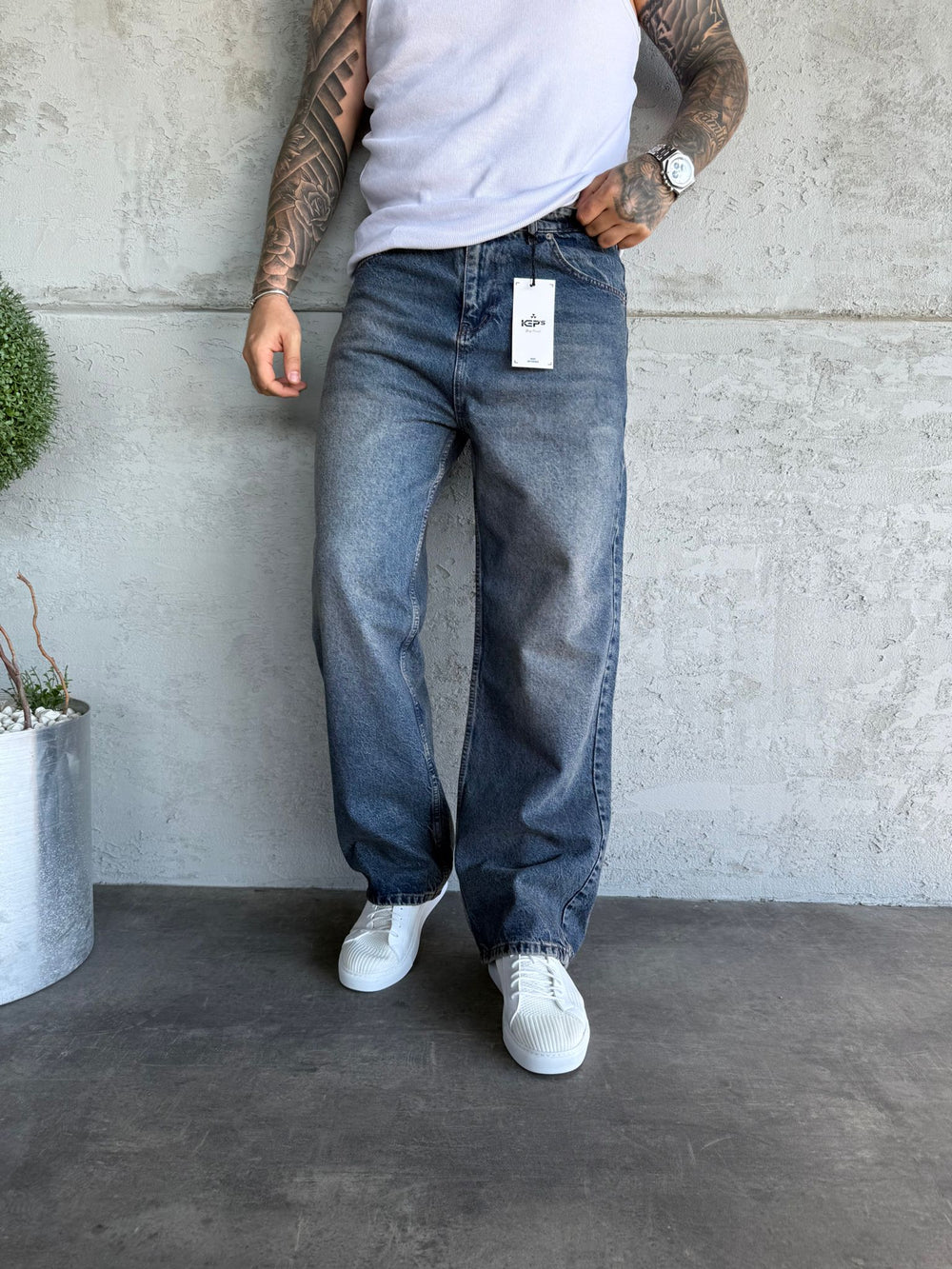 Lacivert Yıkamalı Relax Baggy Jean