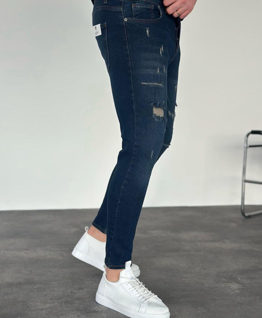 Lacivert Yırtık Detaylı Slimfit Jean