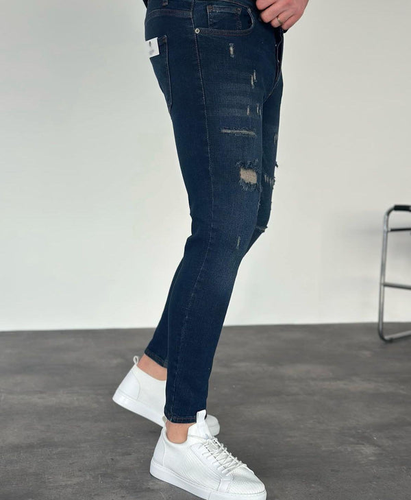 Lacivert Yırtık Detaylı Slimfit Jean