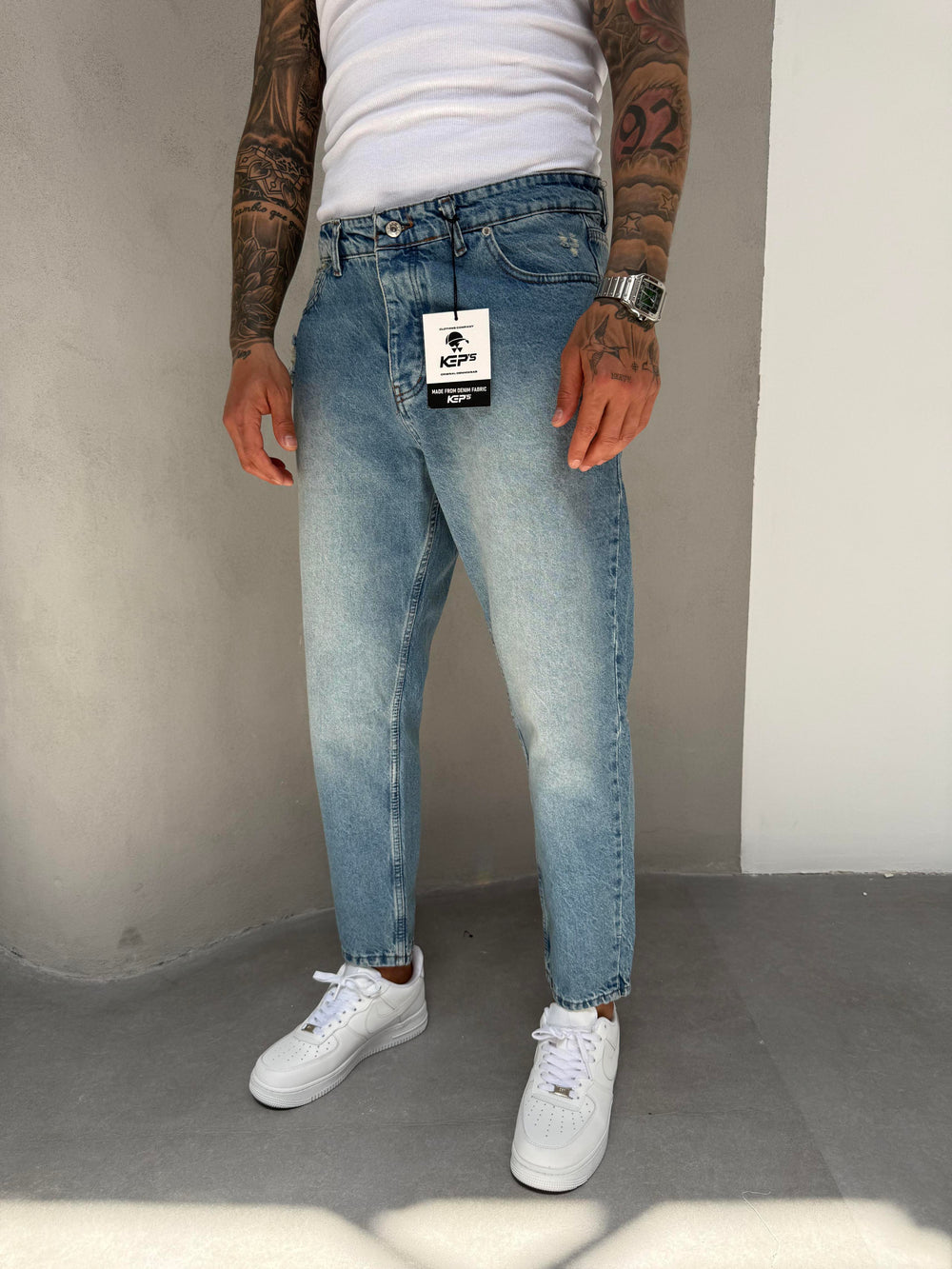 Lazerli Mavi Boyfriend Jean