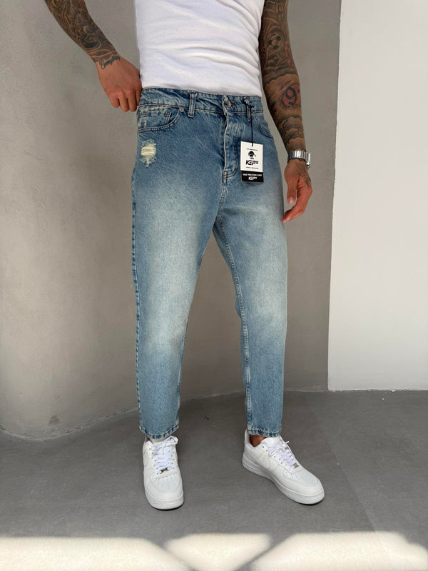 Lazerli Mavi Boyfriend Jean