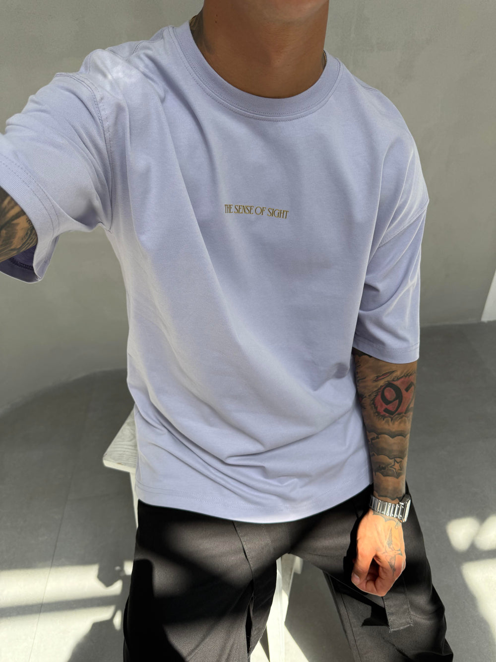 Lila Oversize Baskılı T-Shirt